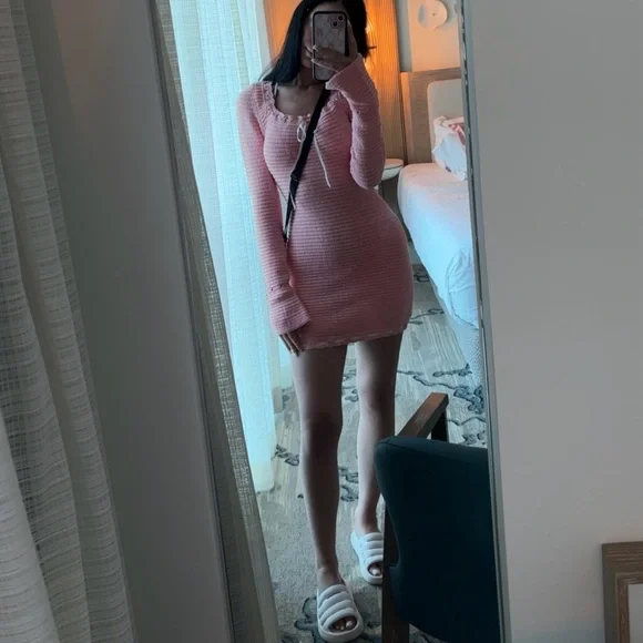 For Love & Lemons Pink Crocheted Ribbon-Trim Knit Top - Picture 5 of 5